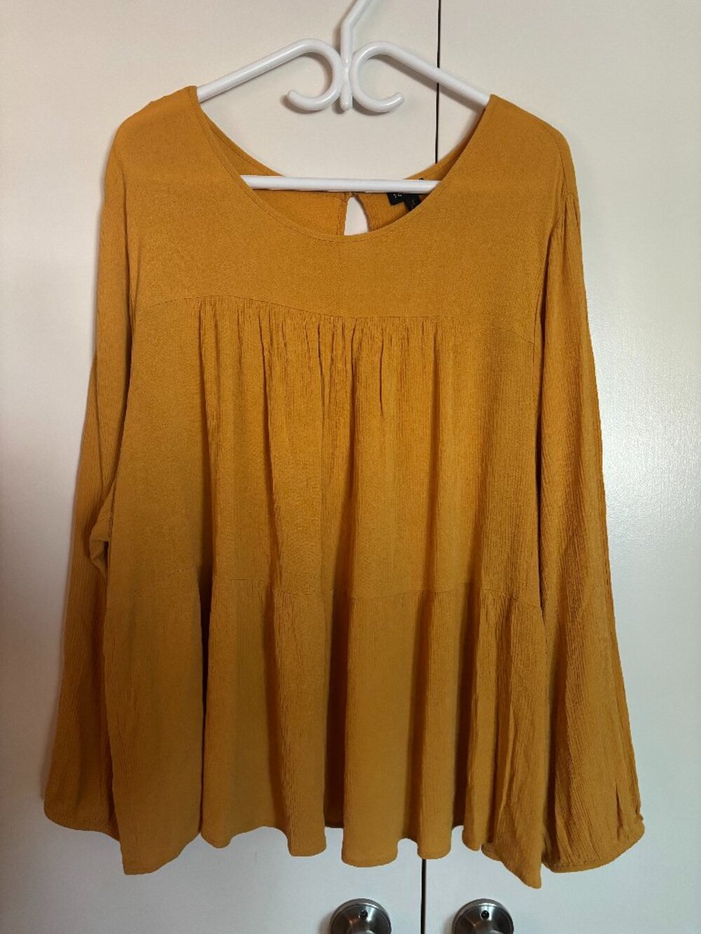 Torrid Mustard Yellow Tiered Bell Sleeve Babydoll Blouse Size 5